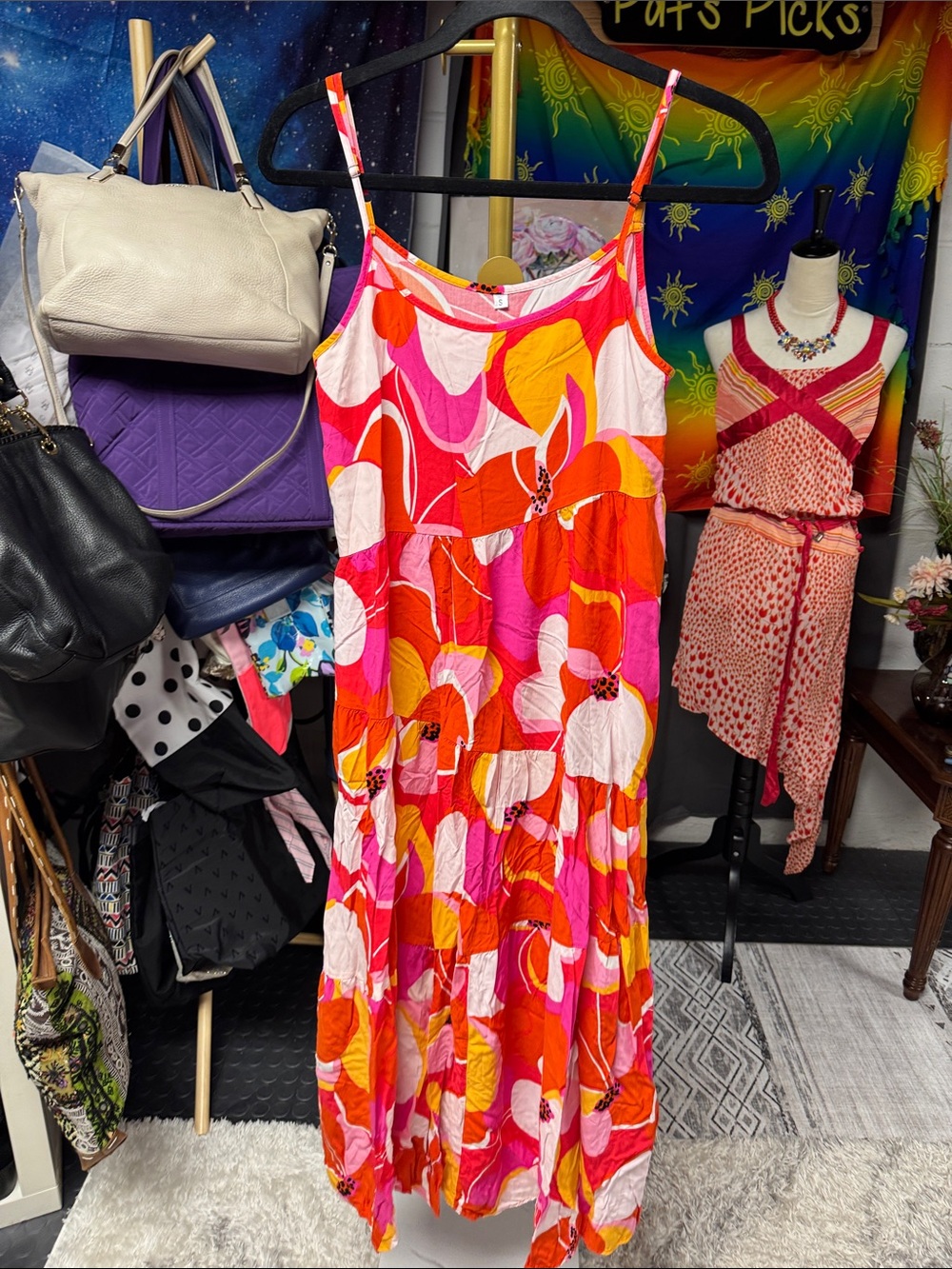 Bright Floral Maxi Sundress in Pink & Orange